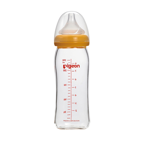 貝親 寬口母乳實感玻璃奶瓶240ml-橘色